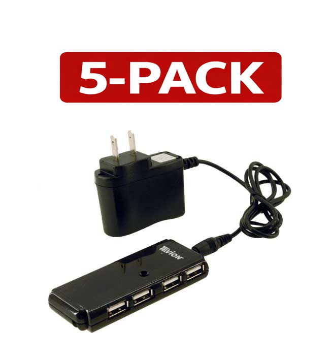 USB 2.0 Hi-Speed 4-Port Powered Hub Splitter w/ AC Adapter (5-Pack)