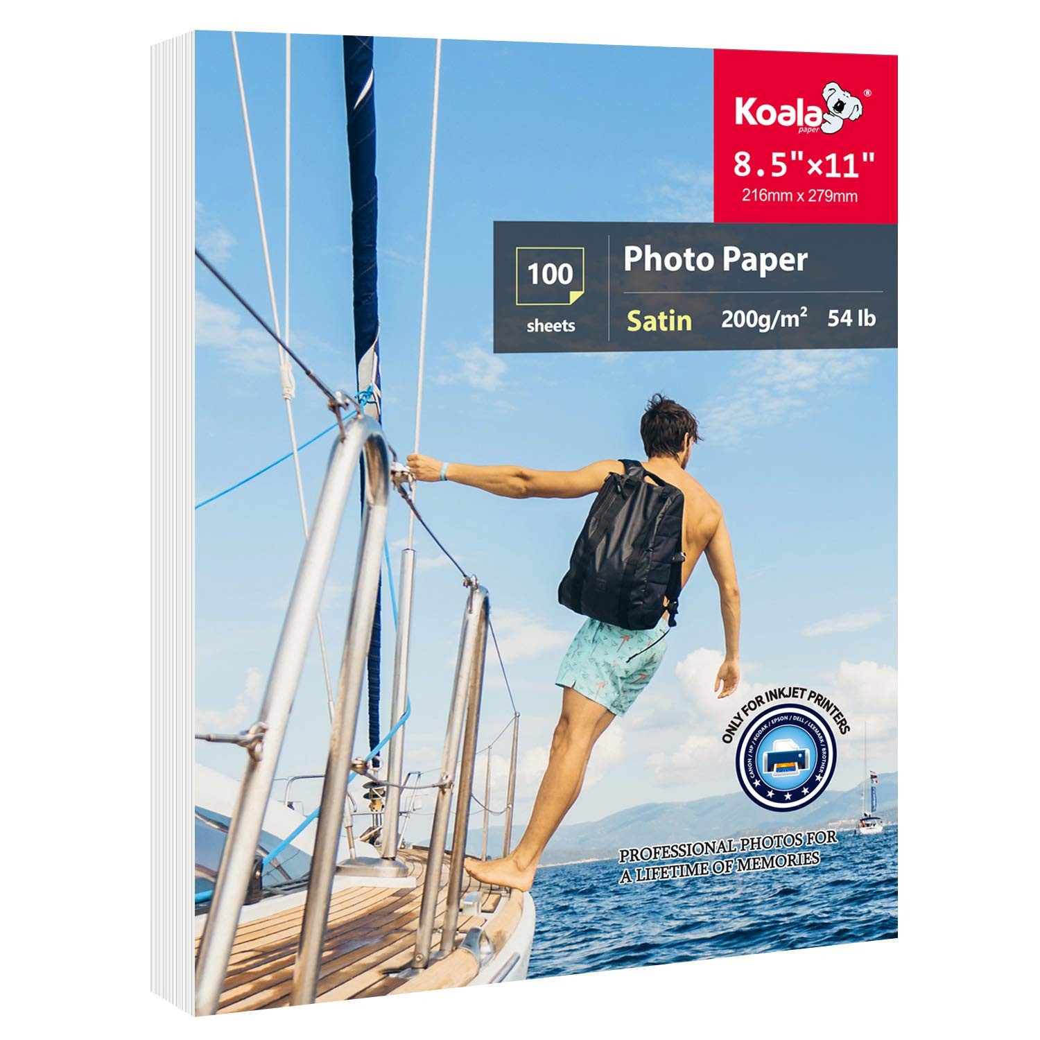 100 PCS Koala Thin Photo Paper 8.5x11 Inch Satin Inkjet Water-Resistant 200gsm