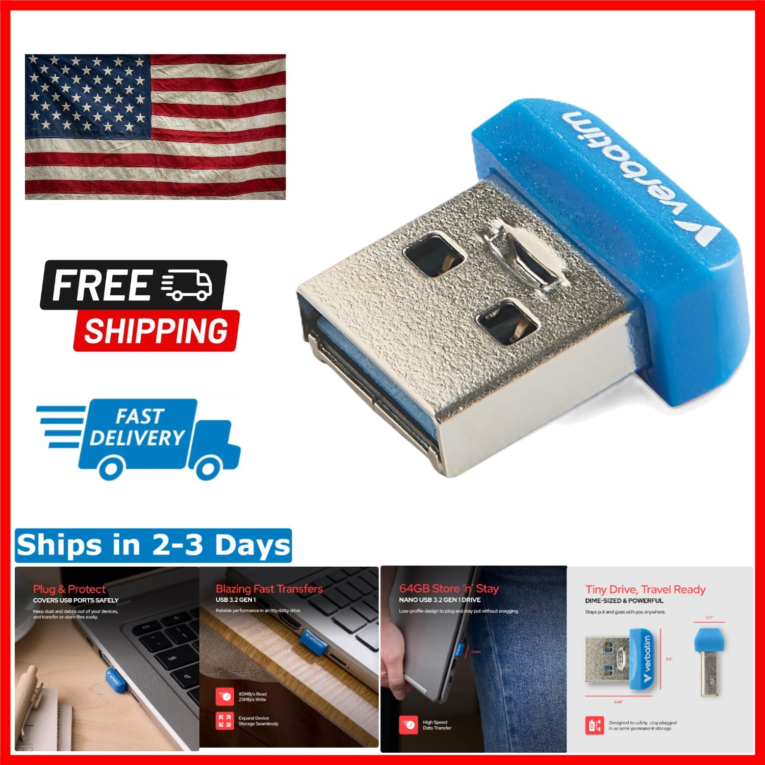 64GB High-Performance Nano USB Drive - Secure Storage for Busy Professionals
