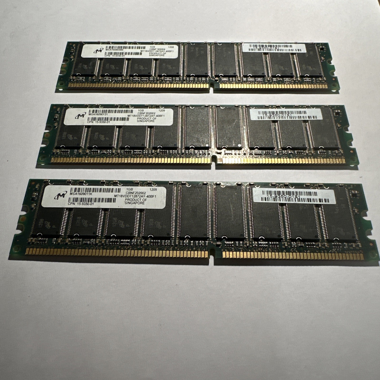Lot OF 3 1gb Micron MT16VDDT12864AY-40bf PC3200U 400MHz DDR