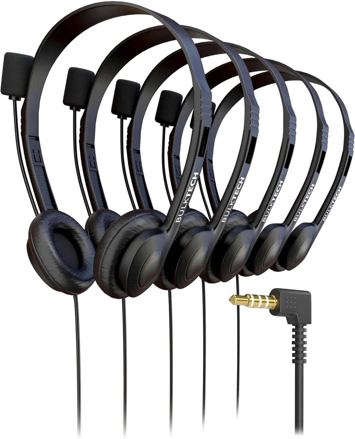 5 Pack Bulk Wired On-Ear Leather Headsets with Boom Microphone and 3.5Mm