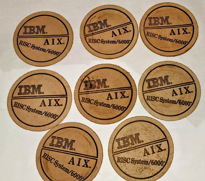 Vintage IBM RISC System 6000 AIX Leather  Coaster Rare Collectible Set of 8