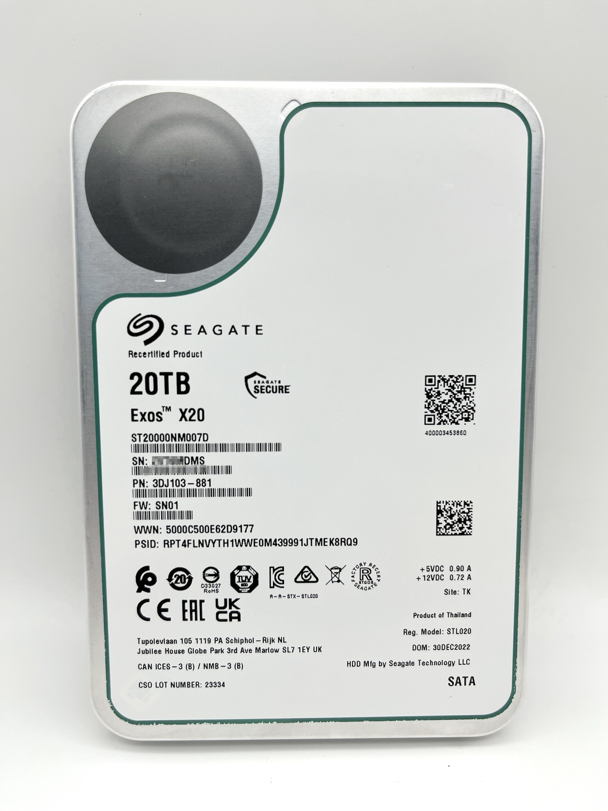 ST20000NM007D Seagate Exos 20TB 3.5 X20 256M Internal Enterprise SATA Hard Drive