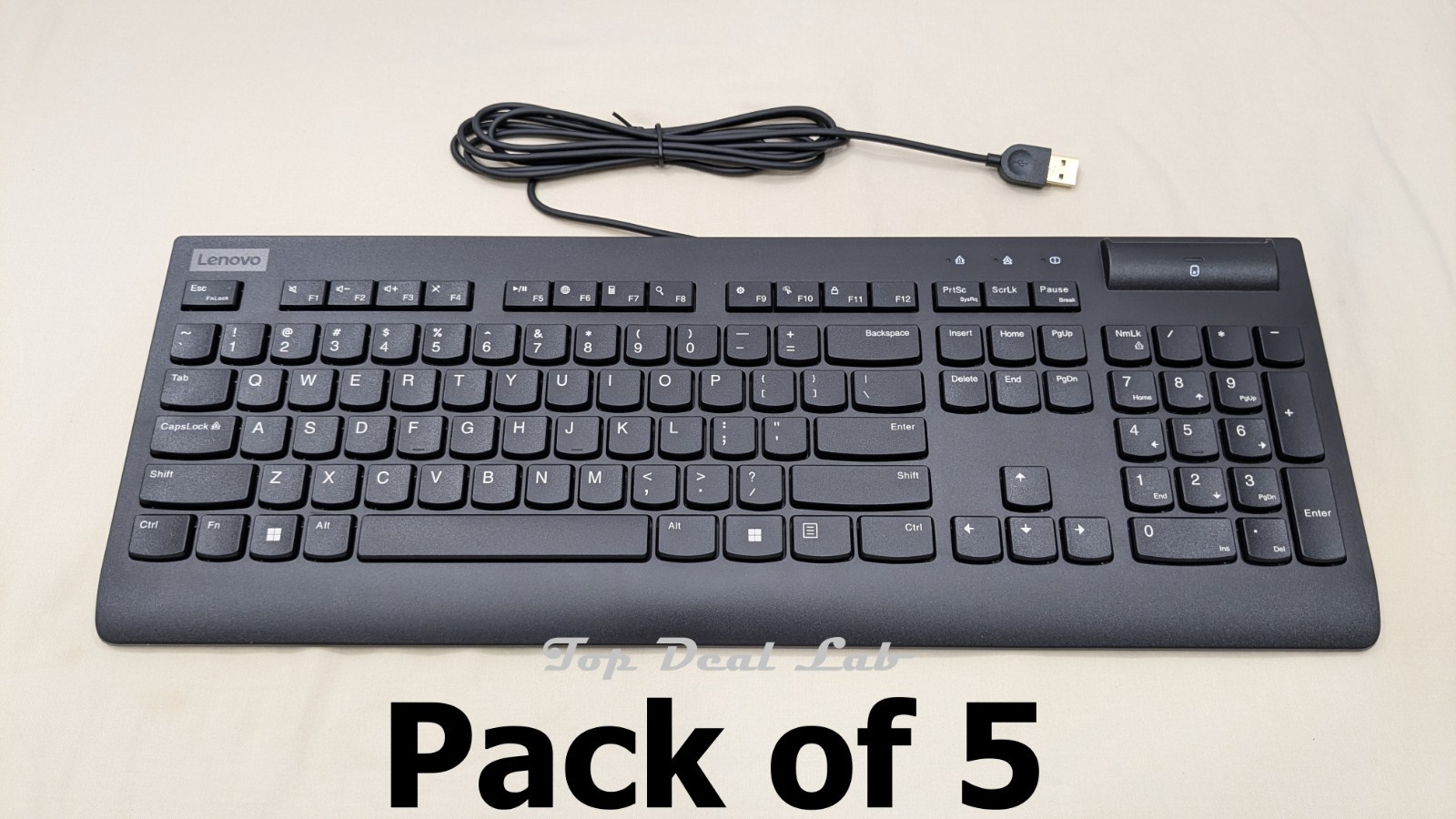 Pack of 5 - Lenovo KB319U Wired USB keyboard II With Smart Card - Factory Sealed