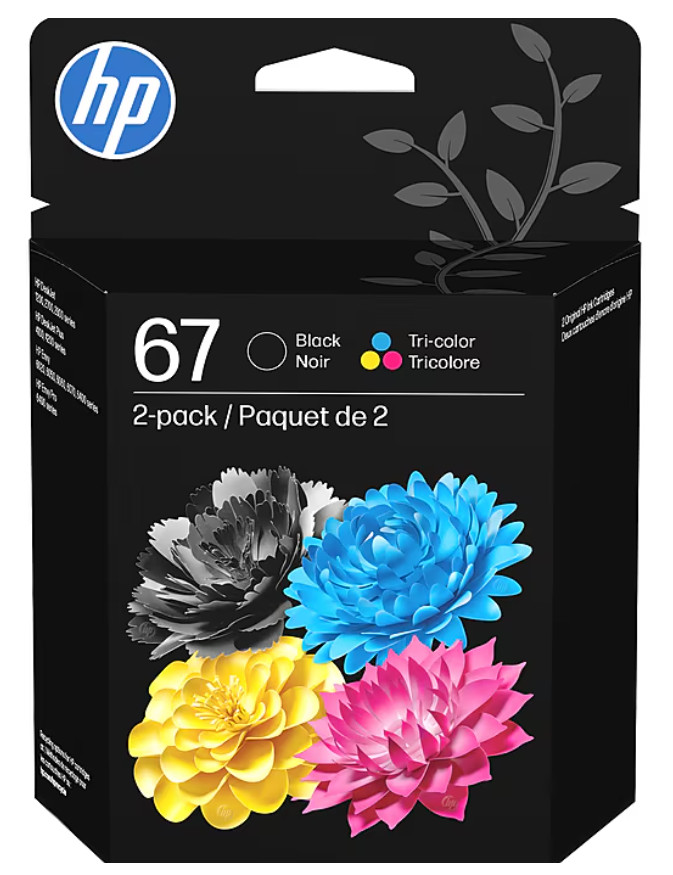 HP 67 Black/Tri-Color Standard Yield Ink Cartridge, 2/Pack (3YP29AN#140)