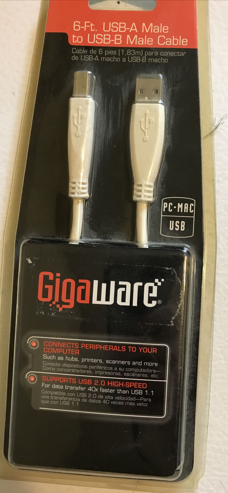 Gigaware 6 ft USB-A To USB-B Male Cable 26 - New Sealed