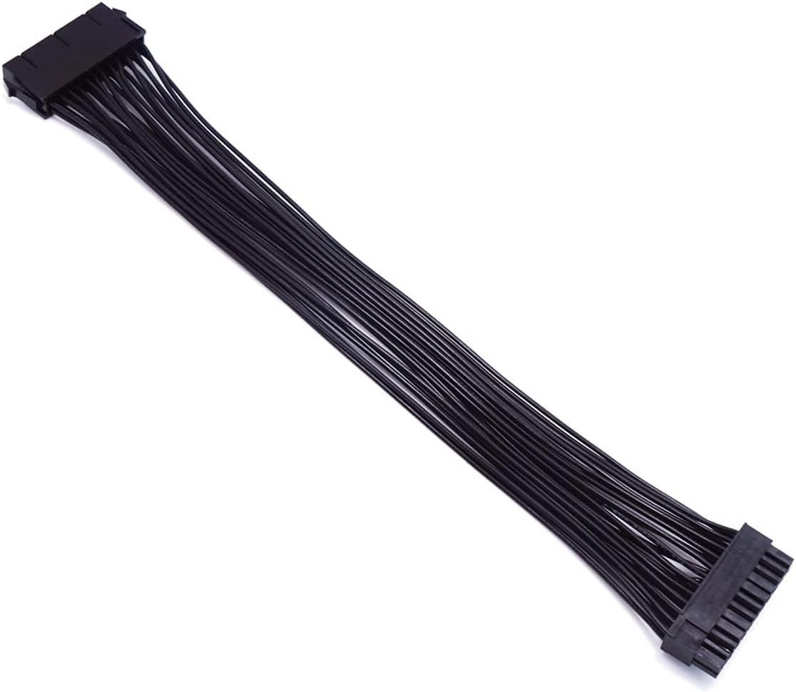 24 Pin ATX Power Cable, 12 Inch, 18AWG, Black, Male to Female, PVC Sheath, 18A,