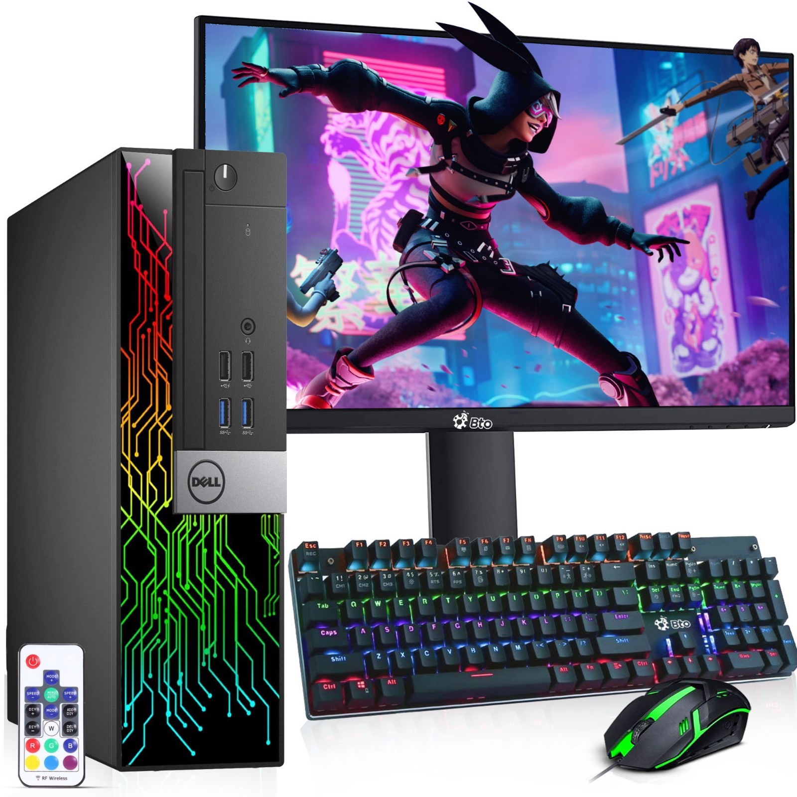 Dell SFF RGB Gaming PC intel i5-6th 16GB RAM 512GB SSD HDD NVIDIA 24" LED Win 11
