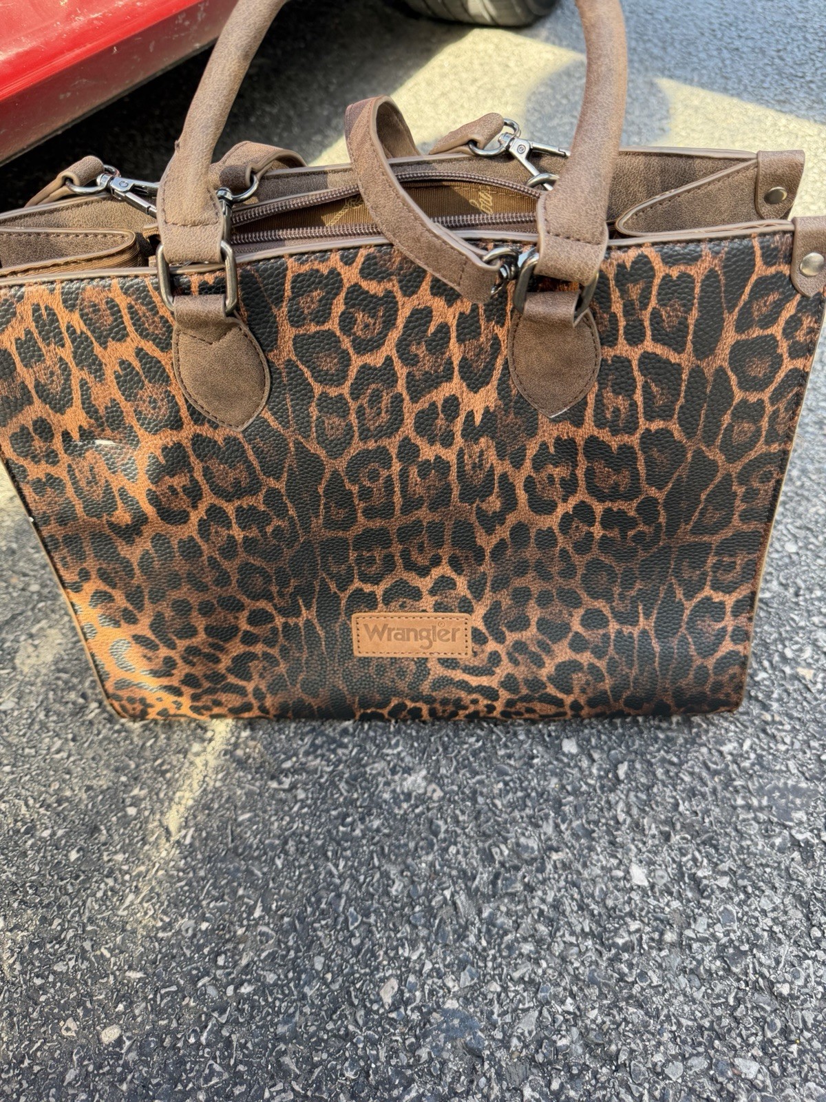 Wrangler Animal Print Faux Leather Briefcase Brown Black Multiple Compartments