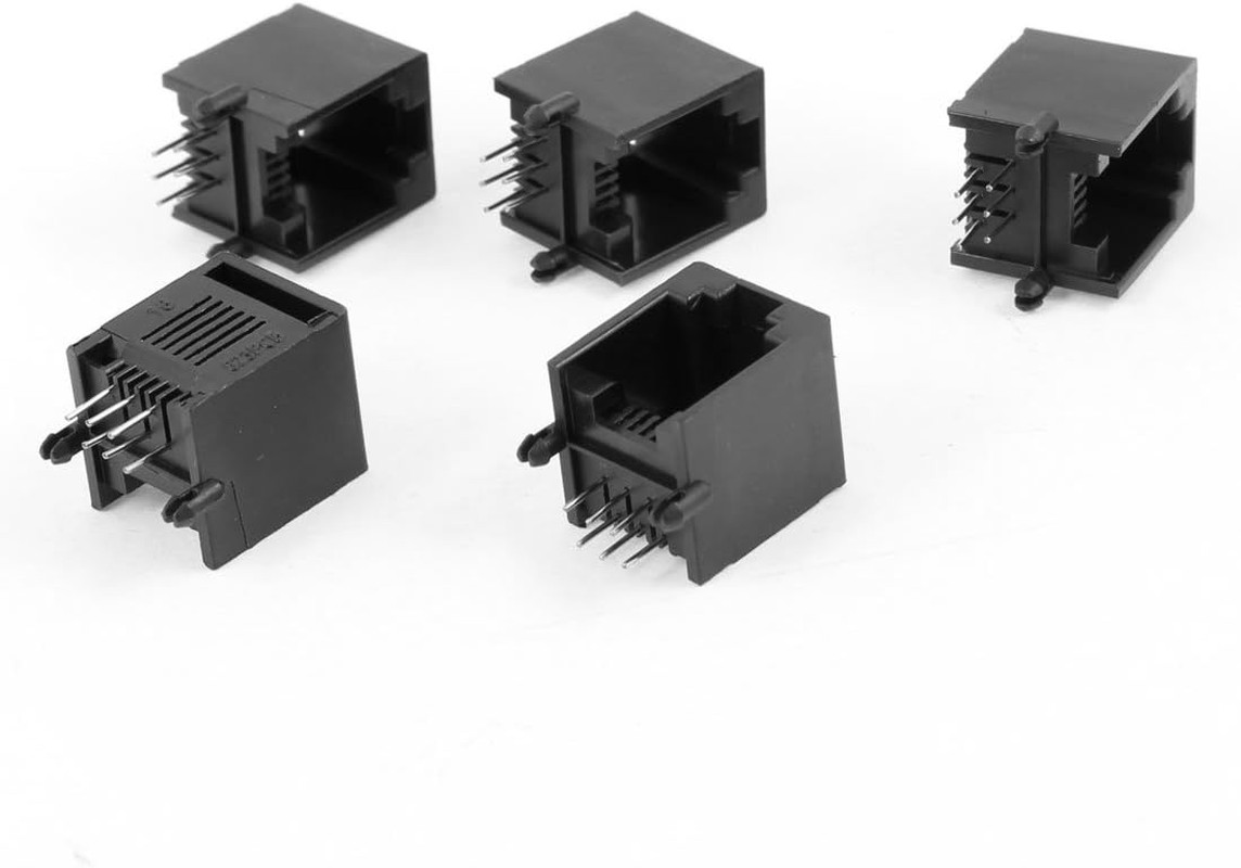 Uxcell 5 Pcs Black Unshielded RJ12 6P6C Network LAN Ethernet PCB Connector Jacks