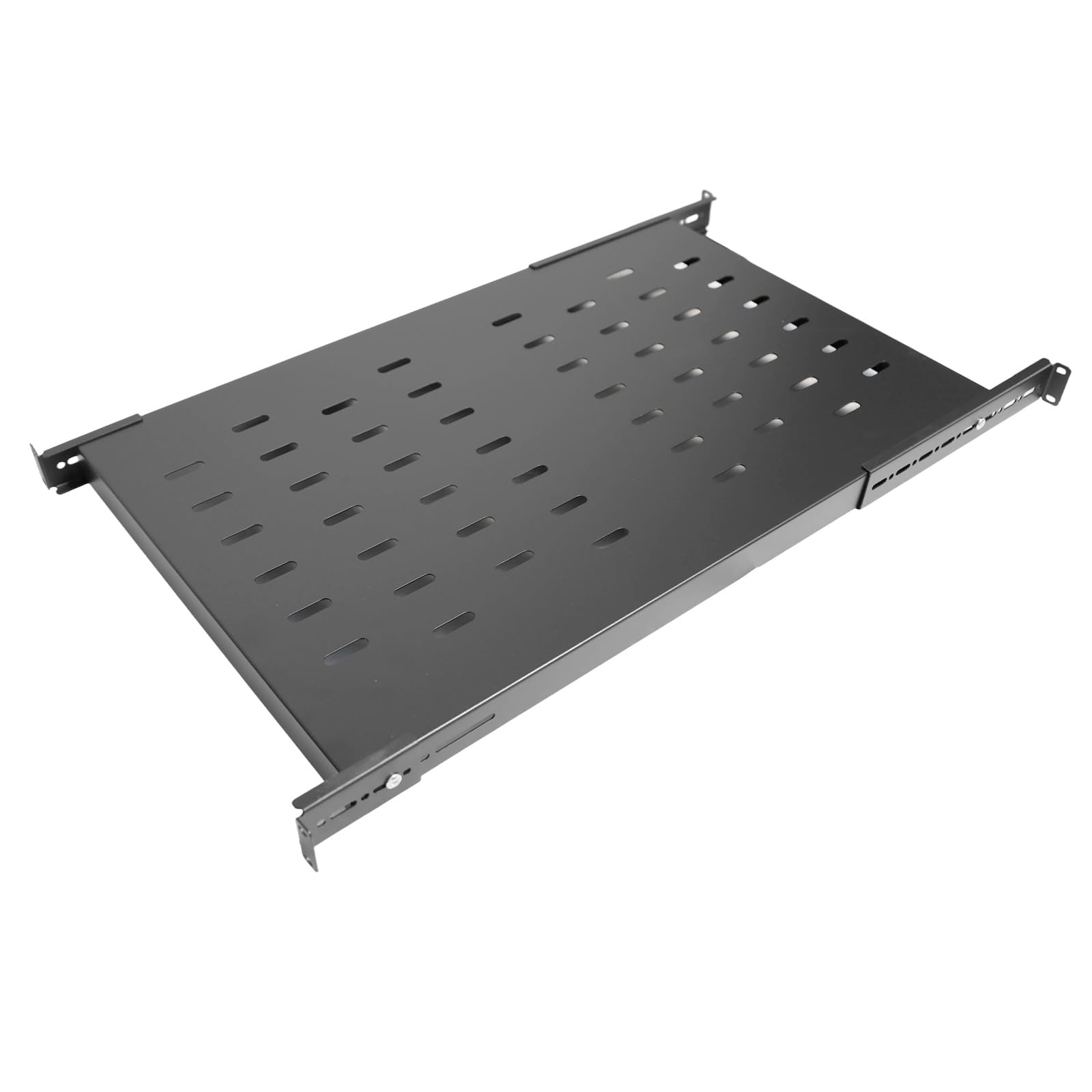 Adjustable 1U Server Rack Shelf 20-38 Inch Depth, Vented Design for 4 Post Compu