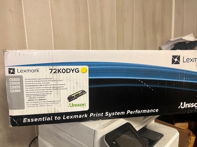 Lexmark 72K0DYG CX825 DEVELOPER UNIT YELLOW RP TAA Developer Unit