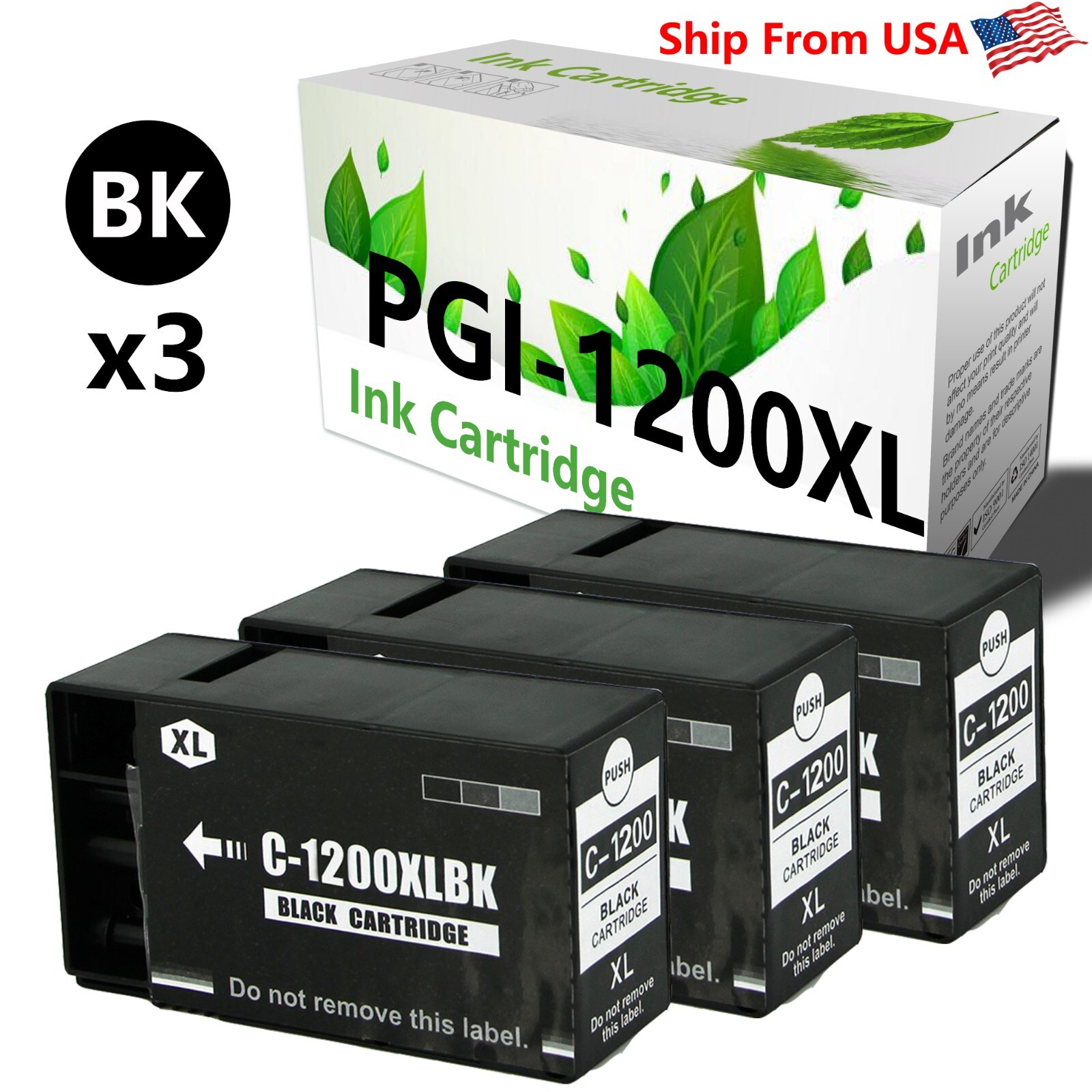 3PK PGI1200XL Ink Cartridge Black for Canon MAXIFY MB2020 MB2120 MB2320 MB2720