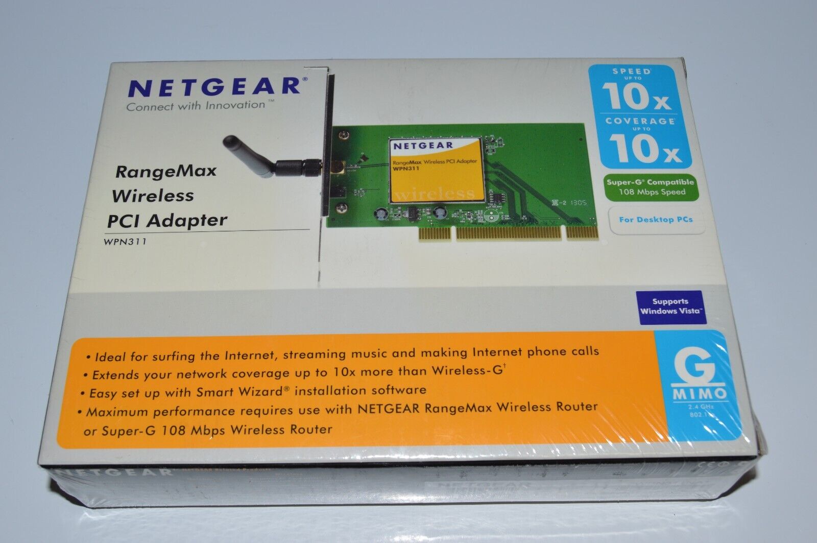 NETGEAR WPN311 Range Max Wireless PCI Adapter, NEW