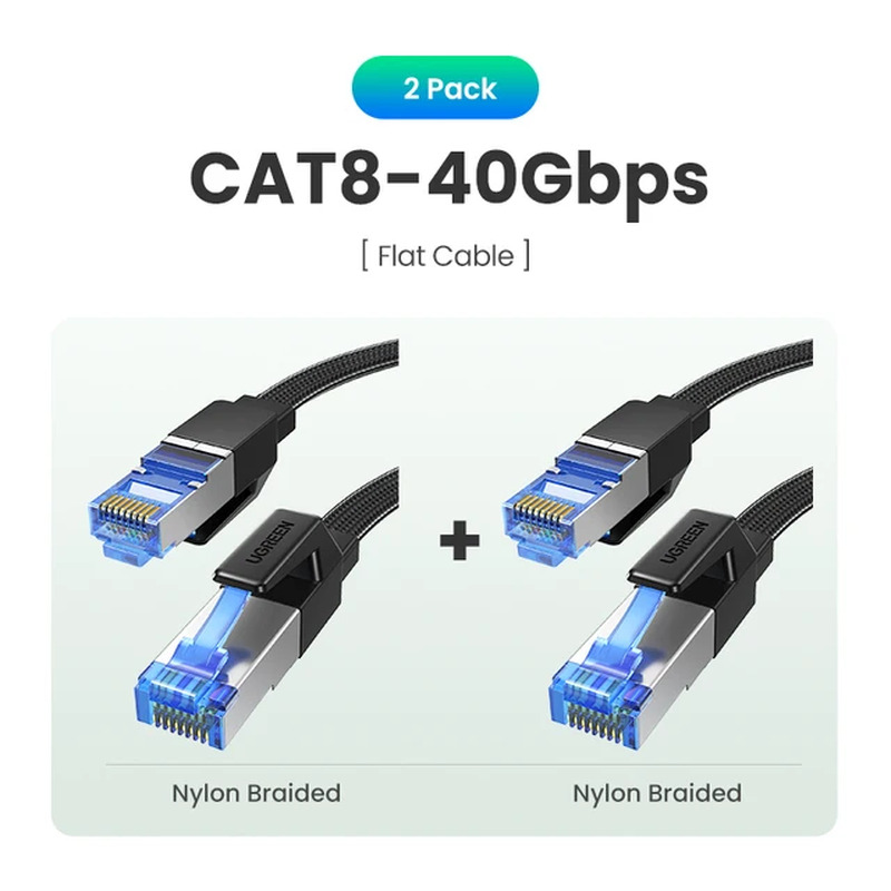 [2 Pack] UGREEN CAT8 Ethernet Cable 40Gbps 2000Mhz Networking Cotton Braided 