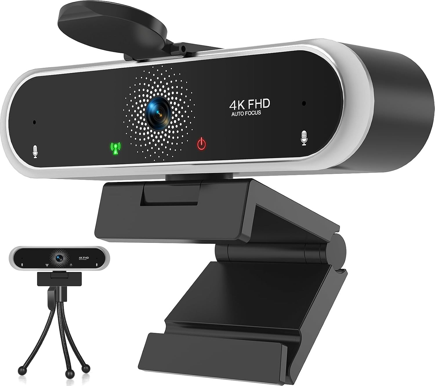 NIVEOLI 4K Webcam w/ Mic, Privacy Cover & Auto Light Correction. USB PC/Laptop.
