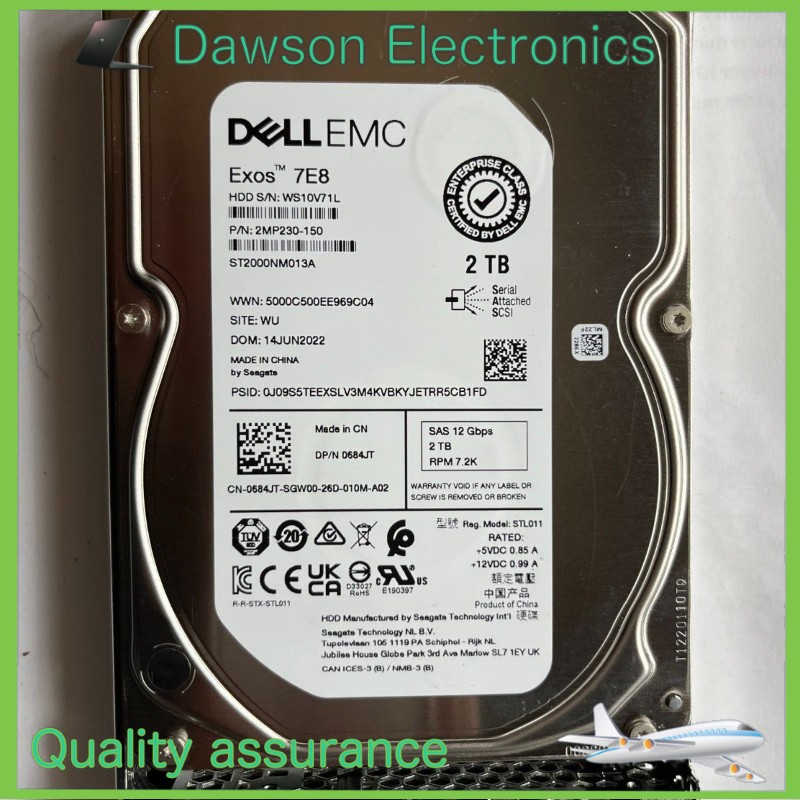 684JT 0684JT DELL EMC 2TB 7.2K SAS 3.5" 12Gb/s HDD Hard Drive 14/15/16G KIT
