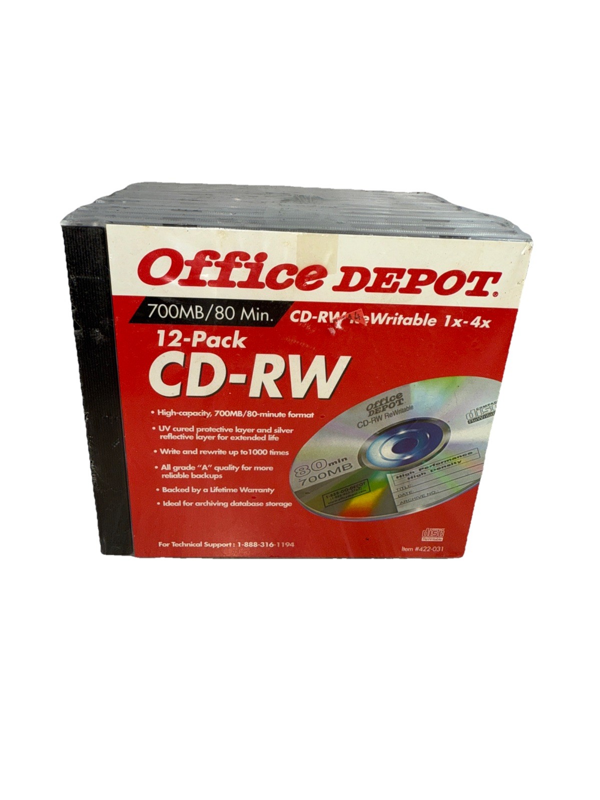 Office Depot CD-RW Re-Writable DISC 12 Pack 700MB/80 Minute Format 1x 4x Speed
