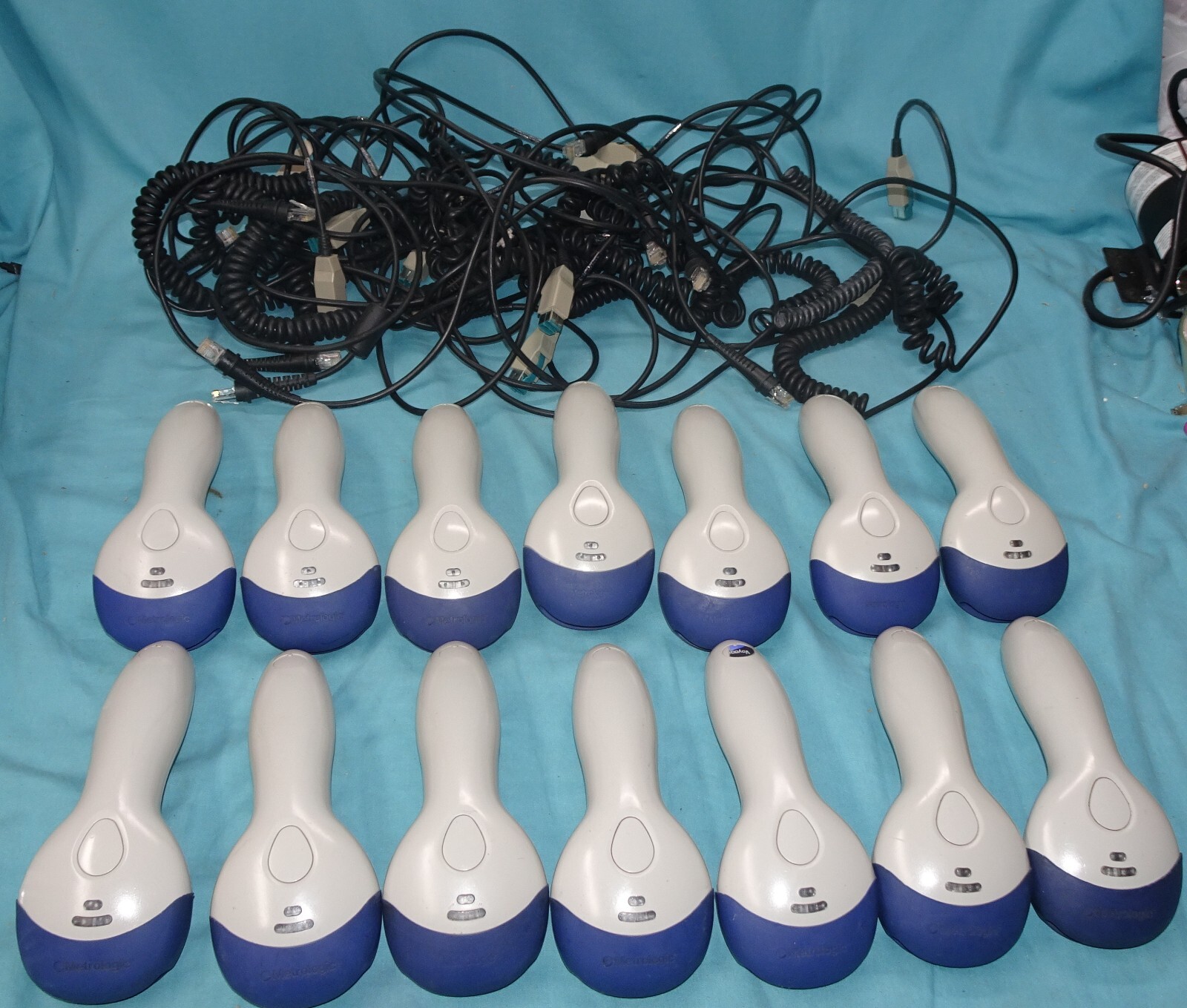 Lot of 14 = Metrologic White MS9520 Laser Barcode Scanner & 10 Cable ( NOT USB )