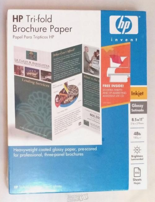 HP C7020A Inkjet Tri-Fold Brochure Paper Gloss 100 Sheets 8.5”x11” 48lb glossy