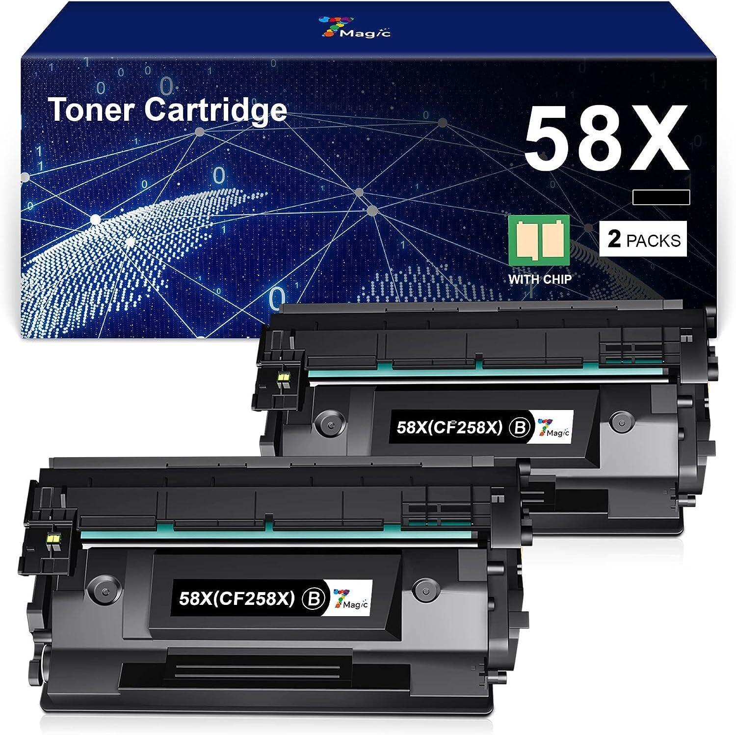 2-Pack 58X With Chip Toner replacement for HP CF258X M404dn M404dw MFP M428fdw
