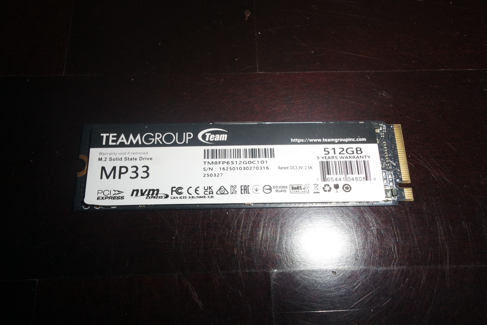 TeamGroup MP33 Pro 512GB NVMe SSD PCIe 3.0 x4 M.2 2280 (100% Health- 2 hours)