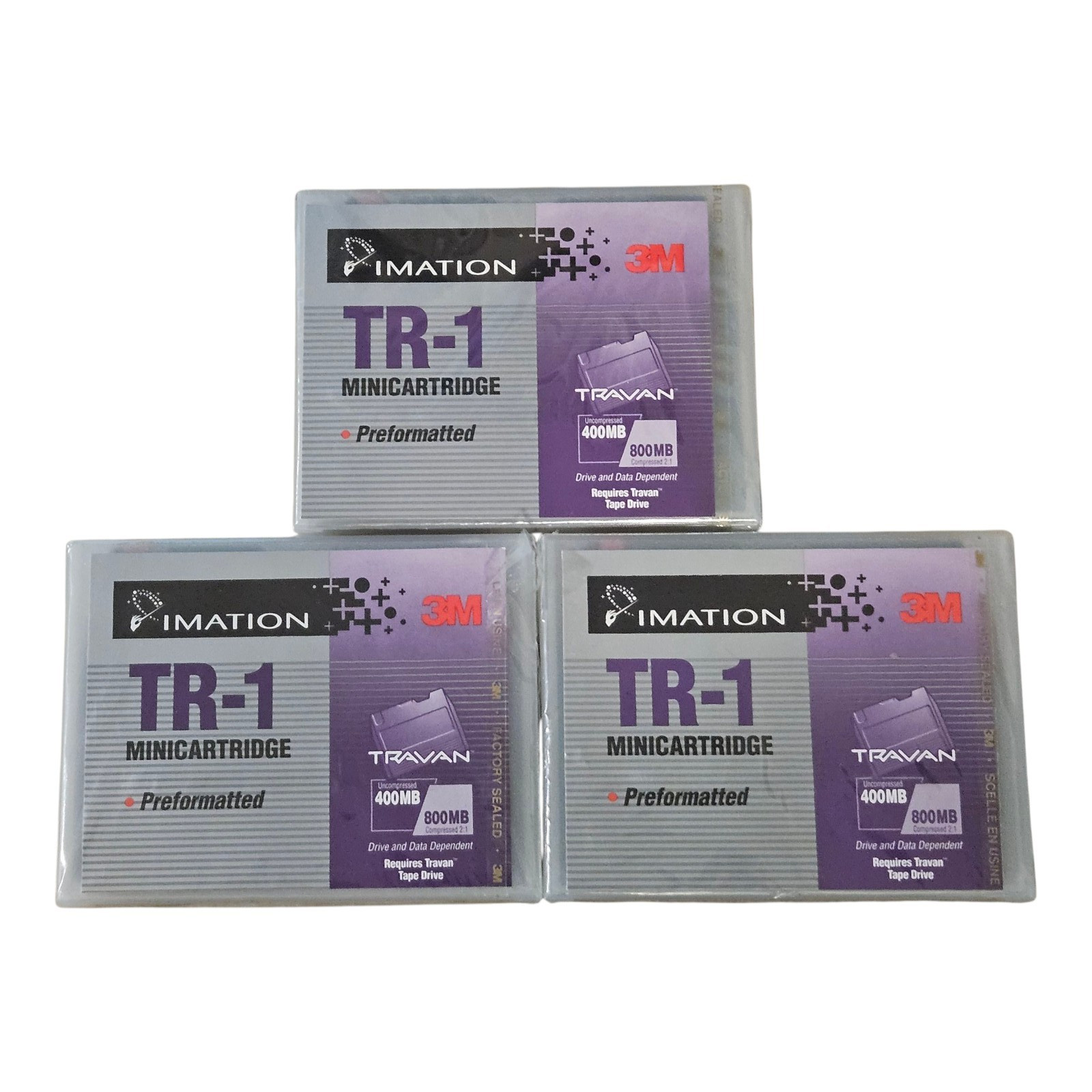 Imation 3M TR-1 TRAVAN 400MB/800MB Minicartridge Preformatted – Sealed Lot of 3