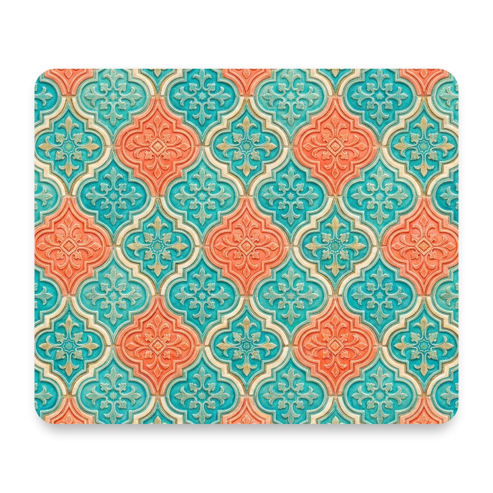 Moroccan Tile — Teal & Coral Mouse Pad 9.25x7.75 Non-Slip Desk Mat