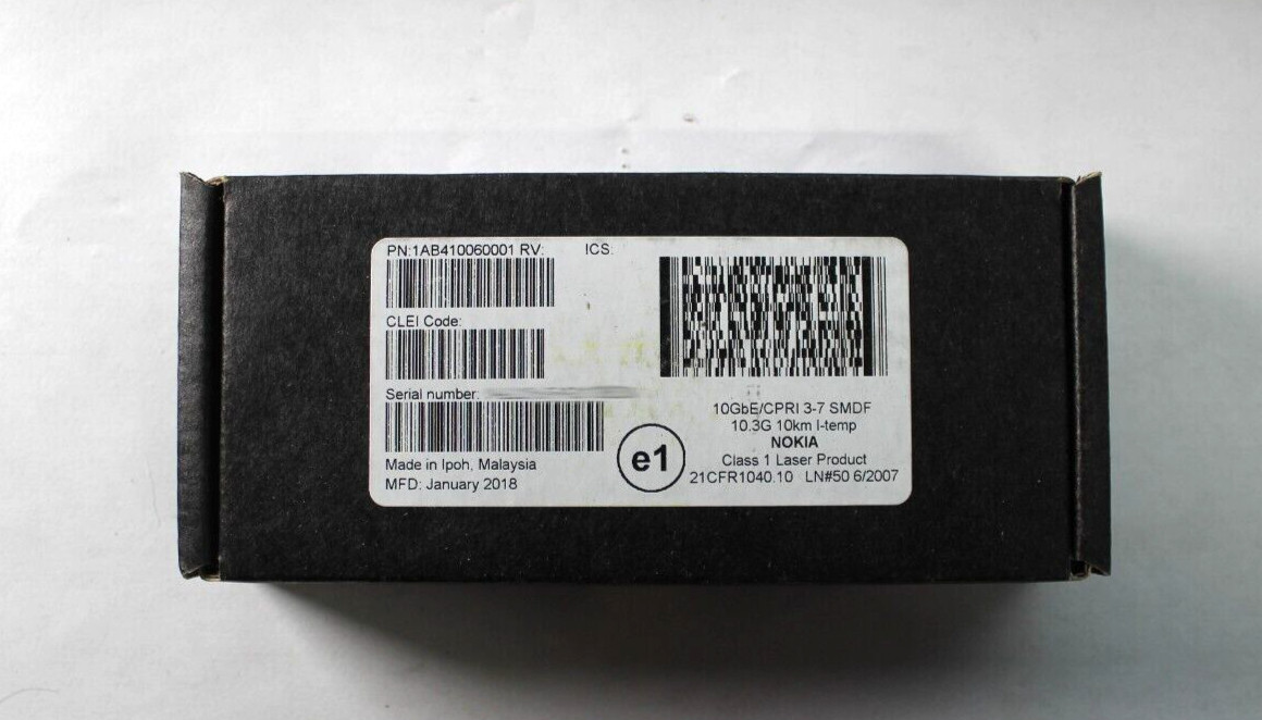 NOKIA 1AB410060001 10GbE/CPRi 3-7 SMDF 10.3G 10km I-temp Optical Transceiver