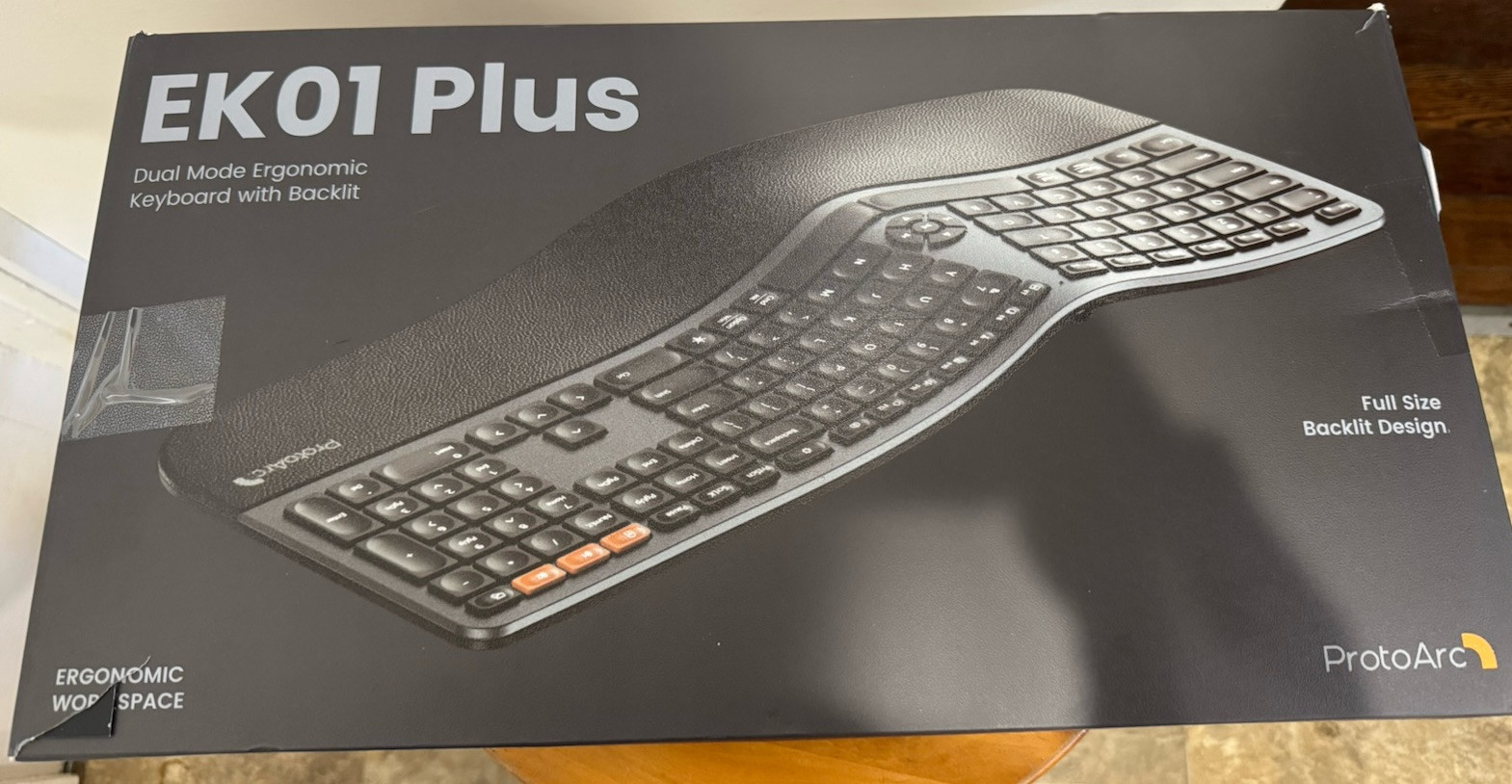 ProtoArc EK01 Plus Backlit Wireless Ergonomic Workspace Keyboard Mouse Full Size