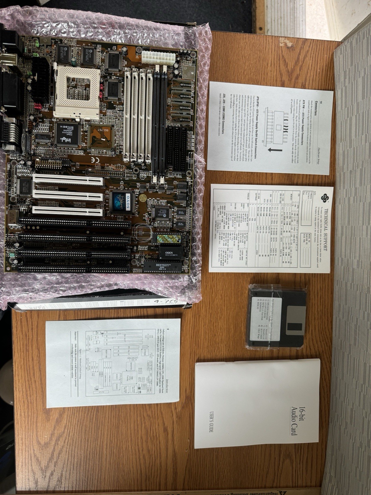 Soyo, SY-5VX2 Motherboard and 3.5” Disk Pack Preowned Sold As Parts Or Repaired