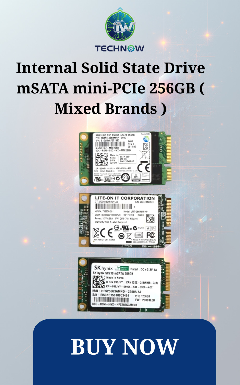 A lot of 2: Internal Solid State Drive mSATA mini‑PCIe 256GB ( Mixed Brands )