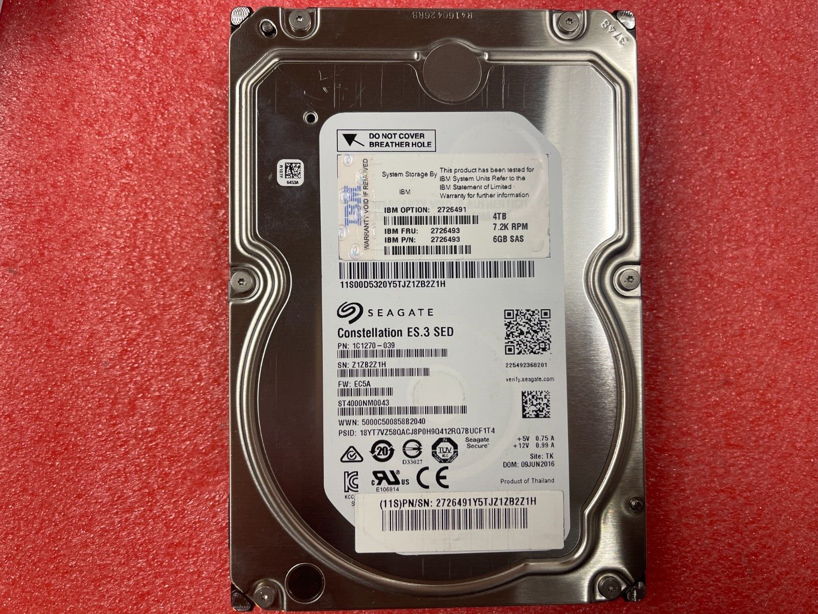 IBM 2726493 4TB 7.2K RPM 6Gb SAS 3.5" HDD 2726491 System Storage 1C1270-039