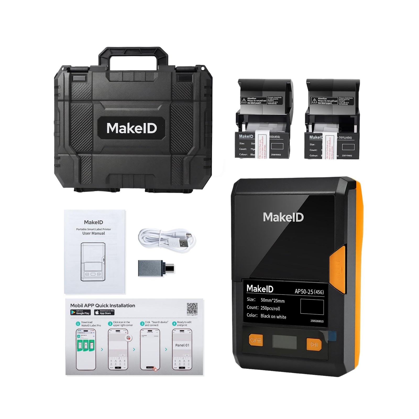 MakeID EP53 Label Maker with Hard Case, Portable Industrial 2" Print Head Blu...