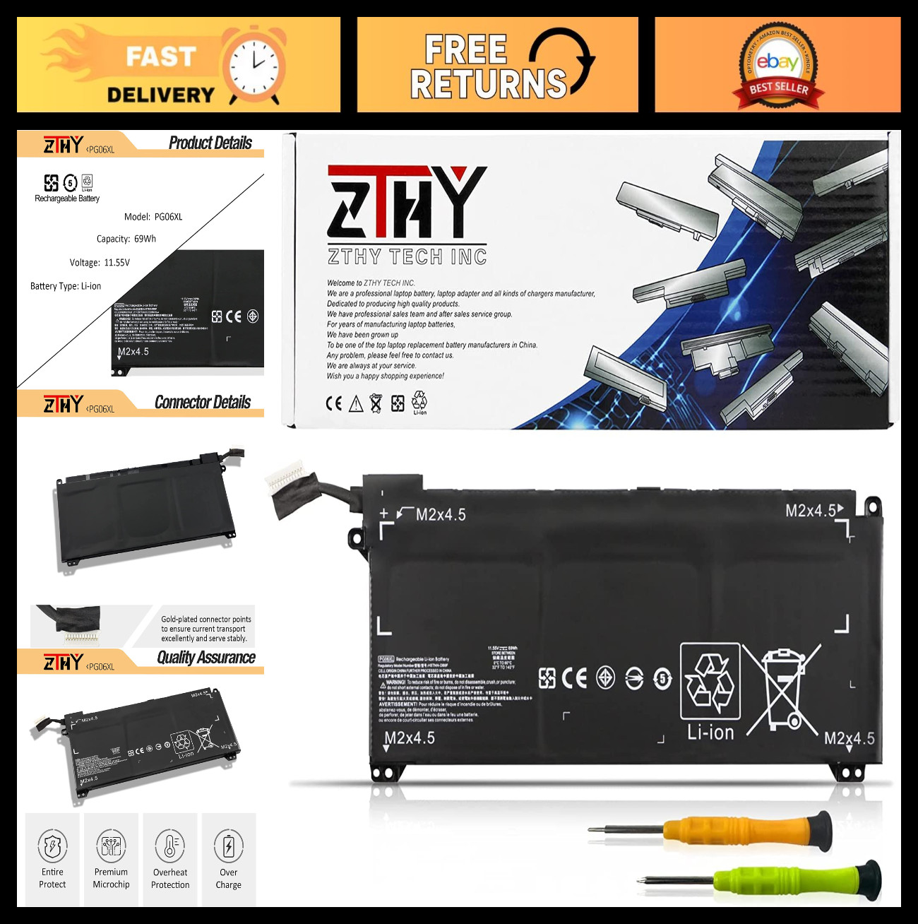 69Wh Laptop Battery Replacement for HP Omen 15-DH Series | High Capacity, Durabl
