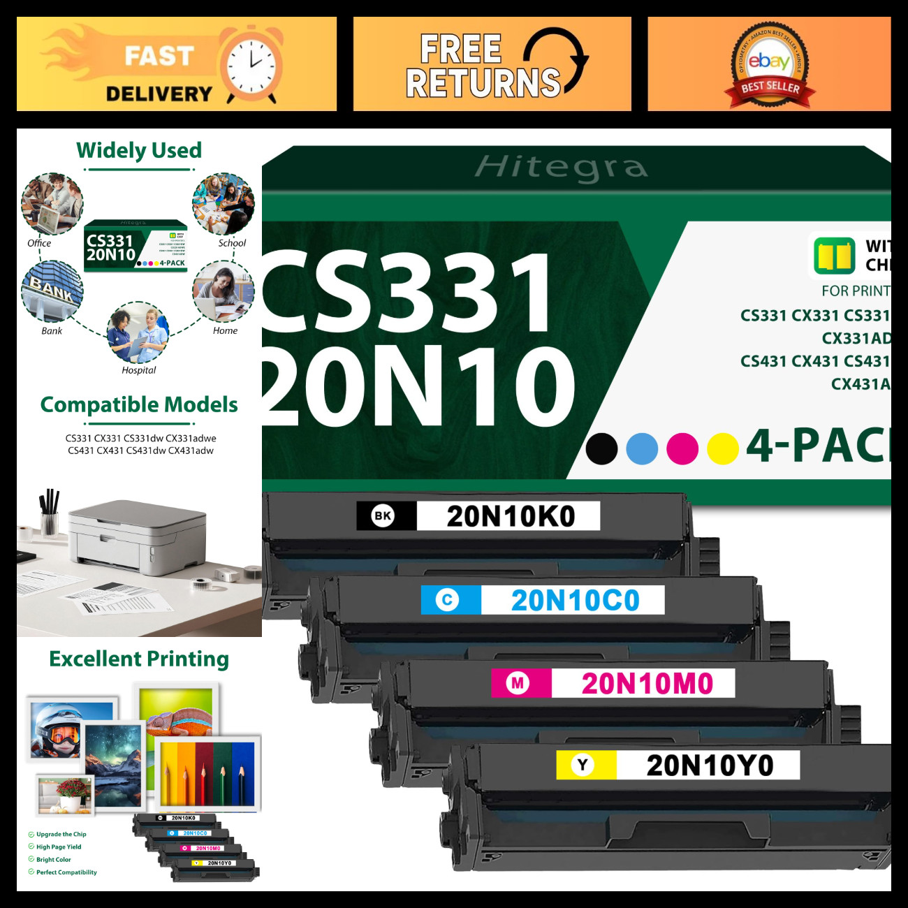 High-Quality Toner Cartridge with New Chip for CS331 CX331 - 20N10K0 20N10C0 20N