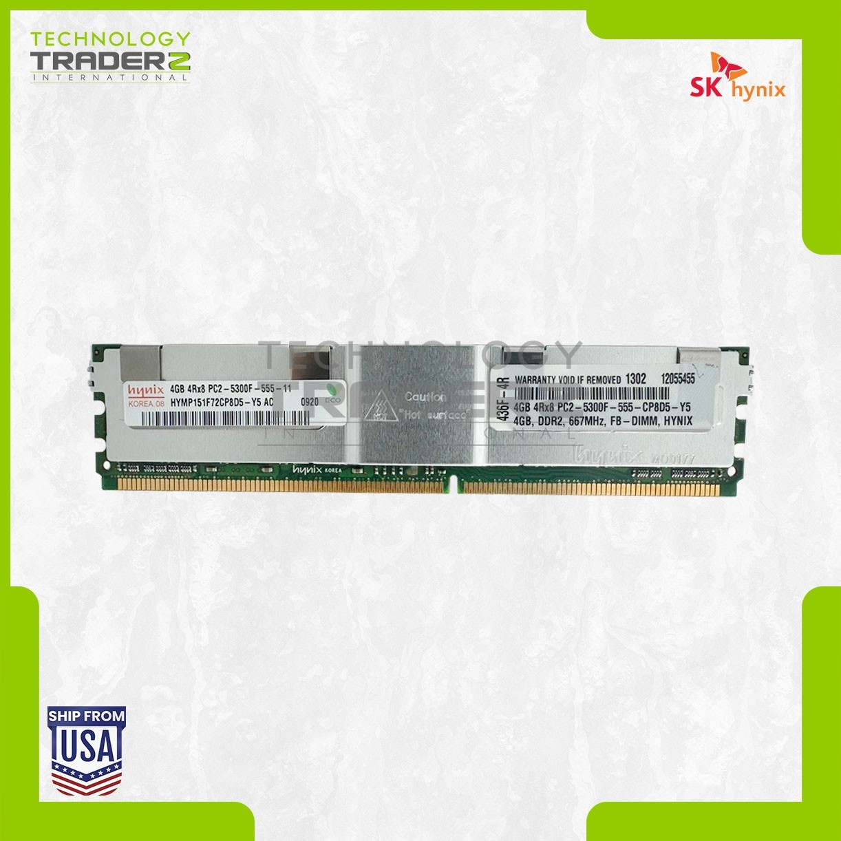 LOT OF 2 HYMP151F72CP8D5-Y5 Hynix 4GB DDR2-667MHz ECC Fully Buffered 4Rx8 Memory