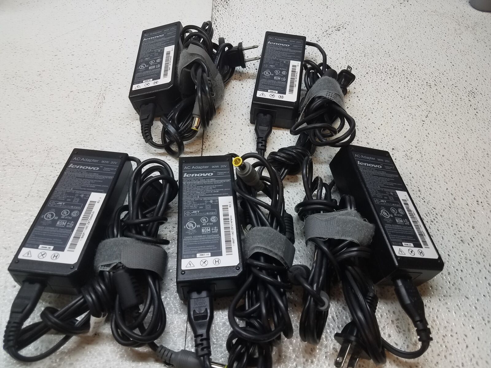 Lot of 5 Genuine Lenovo 90W 20V Laptop Power Adapter Chargers 92P1109 w/ Cables