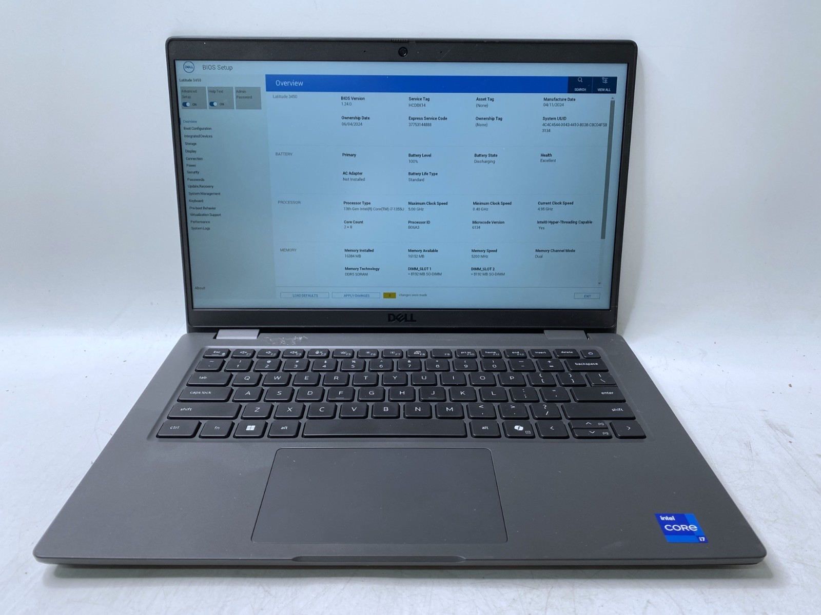 FOR PARTS Dell Latitude 3450 14" Intel i7-1355u No RAM/SSD 100% Batt