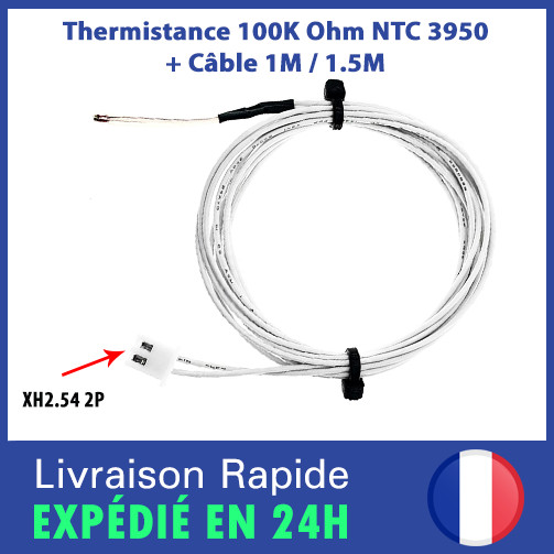 100K NTC 3950 Glass Sealed Thermistor Temperature Sensor With XH2.54-2P Terminal