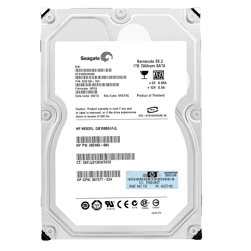 Hard Drive HP GB1000EAFJL 1TB 7200RPM 32MB Cache 3.5" 482483-004