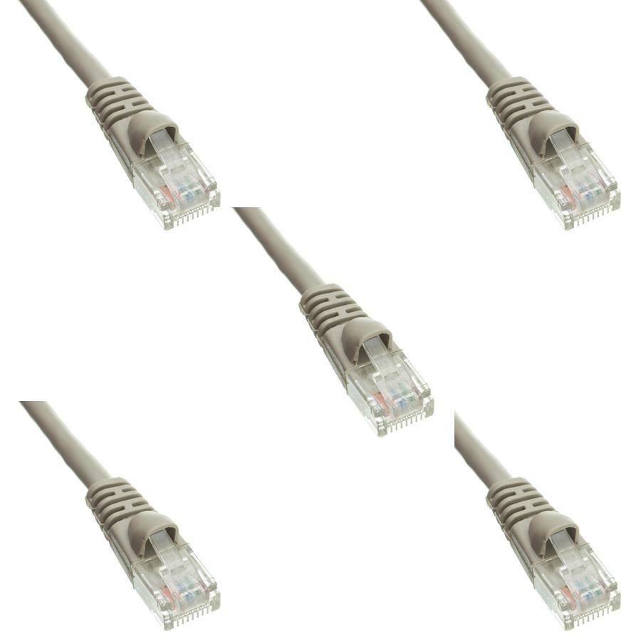 Pack of 5 Cables Snagless 35 Foot Cat5e Gray Ethernet Network Patch Cable