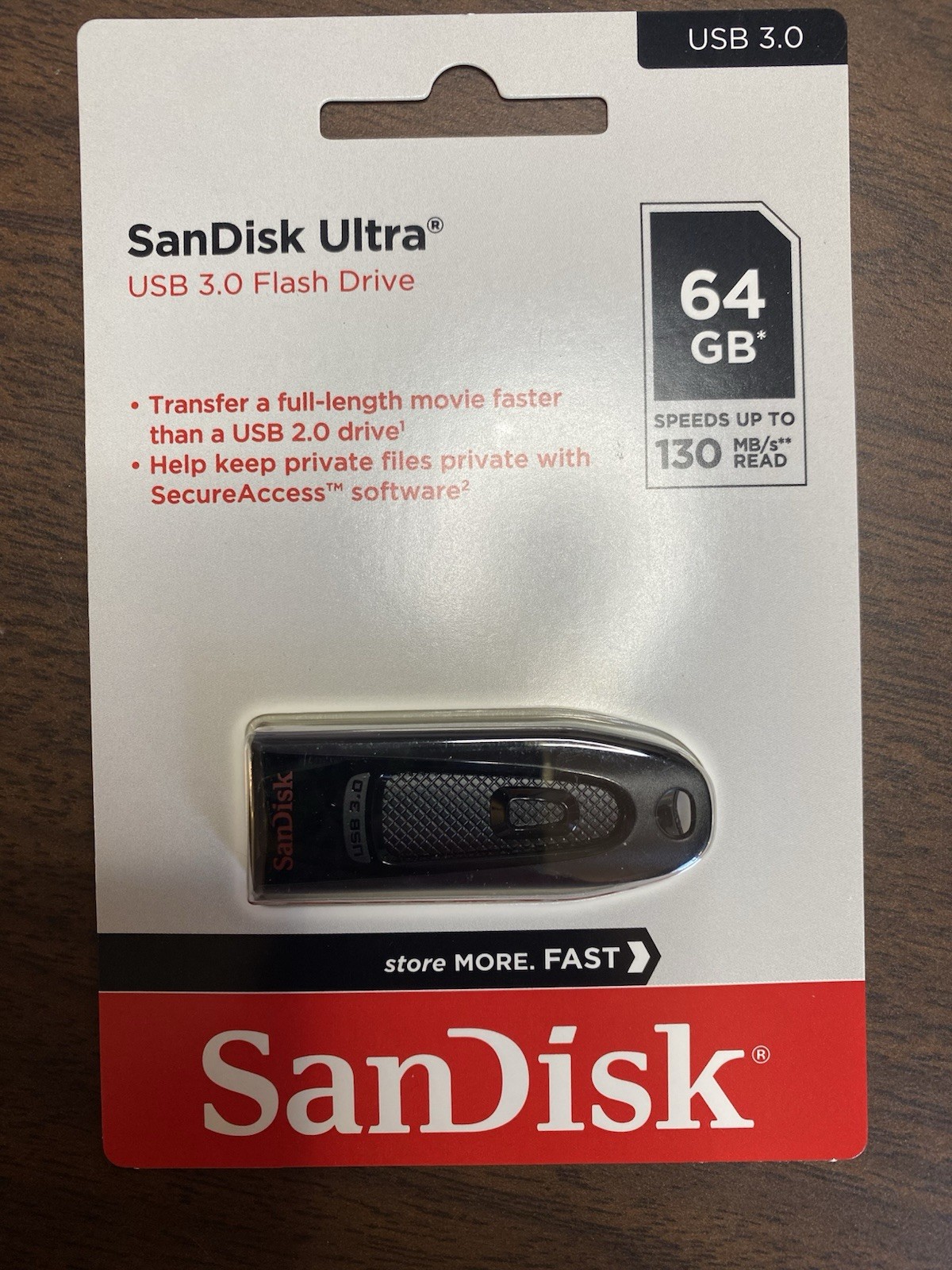 Sealed SanDisk Ultra 64GB USB 3.0 Flash Drive 130MB/s Read