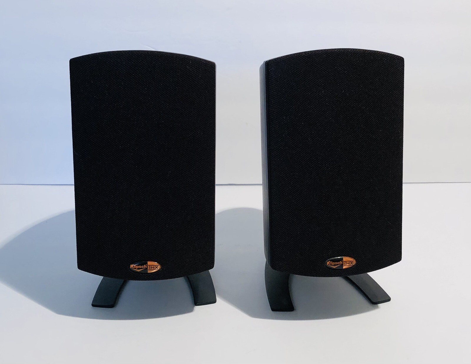 2 Klipsch ProMedia THX 2.1 Satellite Speakers With Stands Black Tested