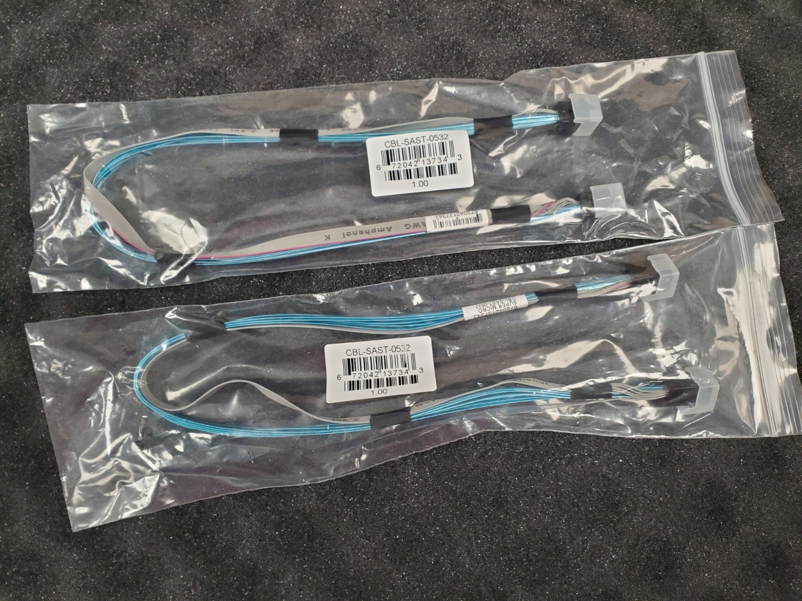 Lot of 2 SUPERMICRO CBL-SAST-0532 MiniSAS SFF-8643 to SFF-8643 CABLE 50cm