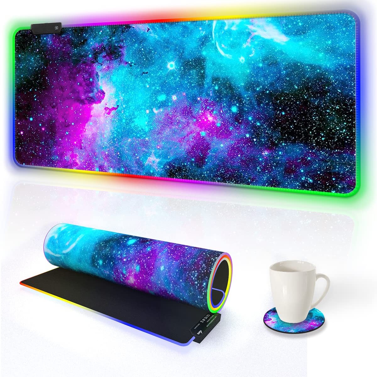 RGB Gaming Mouse Pad Extended, Large Led Mousepads Non-Slip Rubber Base with ...