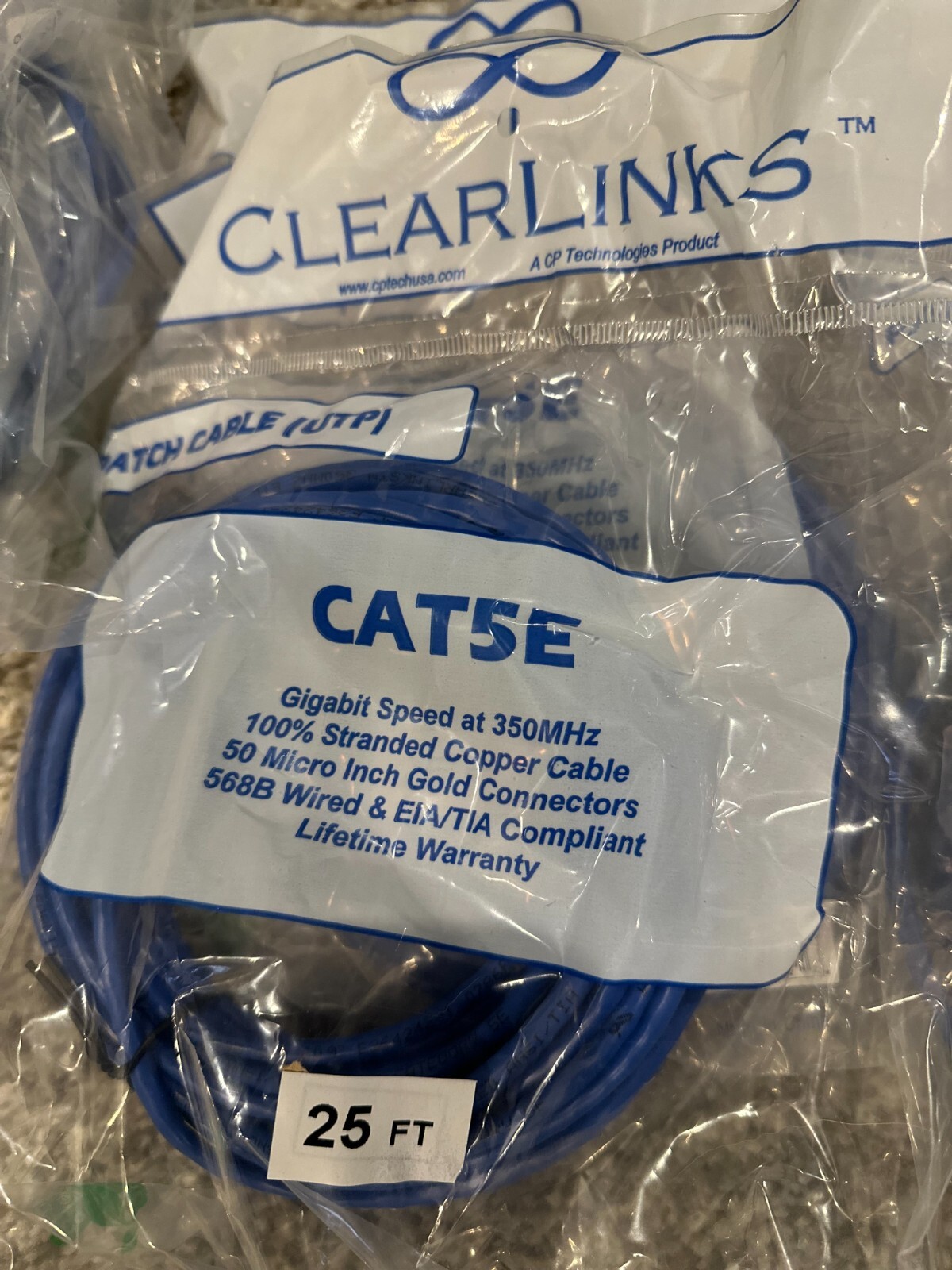 ClearLinks 25ft CAT5e Blue Gigabit Speed at 350MHz Ethernet Cable