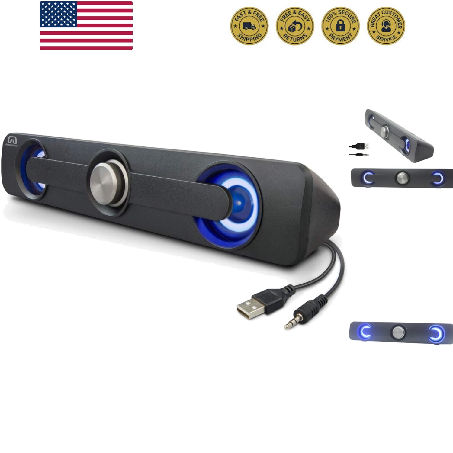 GamesterGear Desktop Compact USB Powered Wired Multimedia Mini Stereo Sound B...