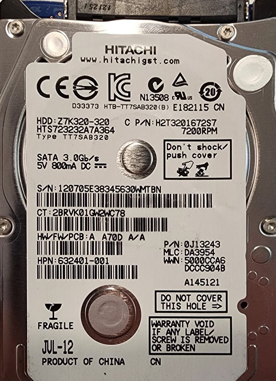 Hitachi HTS723232A7A364 2.5 in 320 GB SATA Hard Drive  - Tested