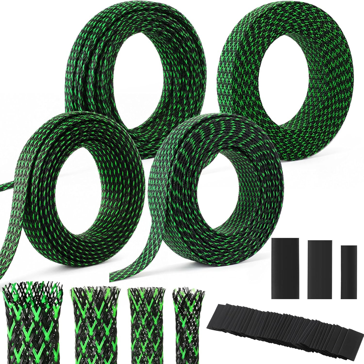 Tatuo 151 Ft Braided Cable Sleeve Expandable Wire Sheathing(Green, Black)
